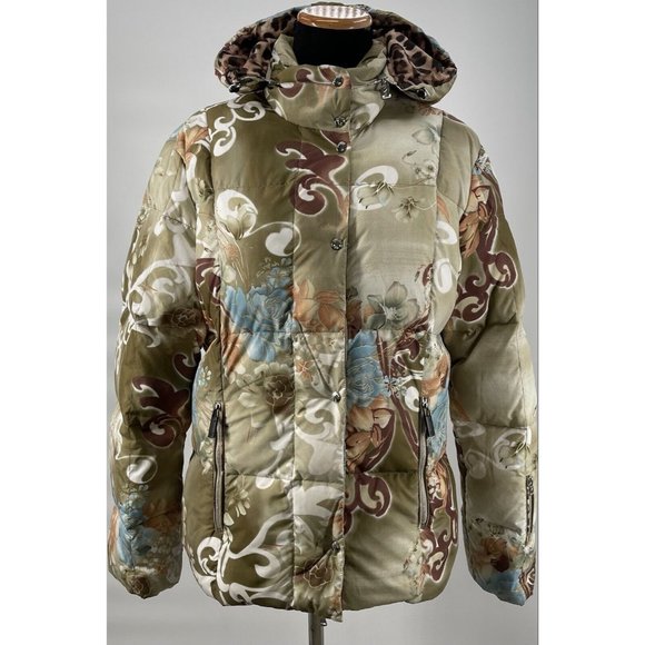 BOGNER Womens Down Cheetah Asian‎ Floral Hooded Ski Jacket Size 10 - Picture 3 of 10